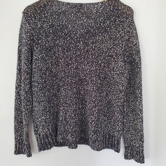 EILEEN FISHER M Tweed Knit LS Sweater Black White Italian Cotton Yarn Casual - Picture 12 of 13